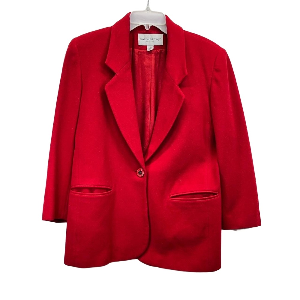 Vintage Fundamental‎ Things Petite Women's Red 80s Wool 1 Button Blazer Size 4